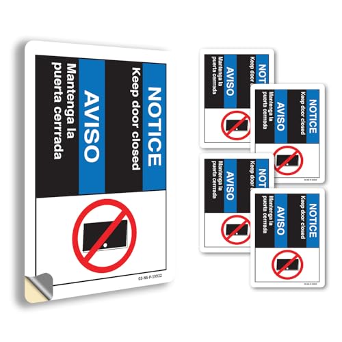 Keep Door Closed (Bilingual Spanish) ANSI Notice Vinyl Decal Label 5 Inch x 3.5…
