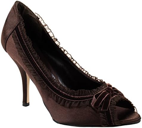 Karolyn Shoes Women's Tammy-4 Brown Satin High Heel Pumps with Laced Border and Topknot 7.5 D(M) US