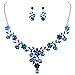 EVER FAITH Flower Leaf Necklace Earrings Set Austrian Crystal Silver-Tone - Blue