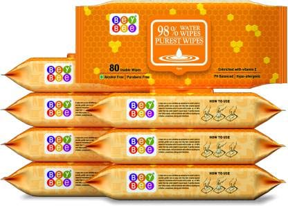 Bey Bee Baby Water Wipes with Lid (Pack of 7, 80 Sheets per Pack)