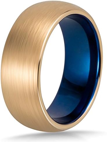 Korotus Mens 8mm Tungsten Carbide Ring Blue Gold Wedding Band Domed Highly Polished Comfort Fit