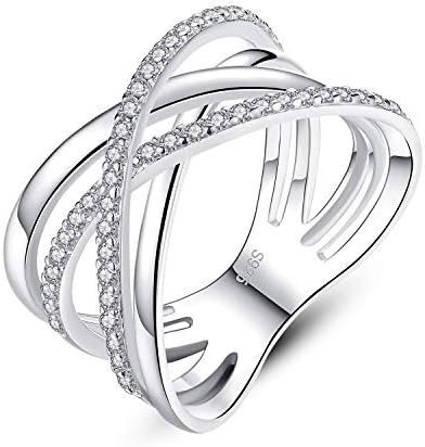 VIKI LYNNWomen 925 Sterling Silver CZ 12mm Statement Band X Criss Cross Rings