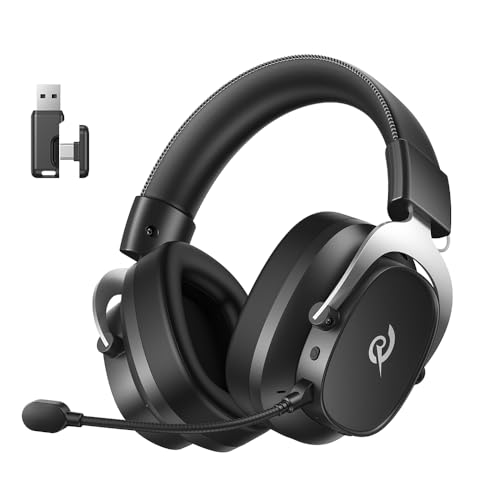 QCY Heroad VT200 Cascos Gaming Inalámbricos para PC/Ps5/Ps4/Switch/Mobile, 7.1 Sonido Envolvente, Auriculares Gaming con 2.4 GHz+Bluetooth 6.0, Duración 130H, Drivers 53mm, RGB -Plata Negro