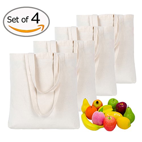 4 Pieces Canvas Bag Shopping Bag Grocery Bag Canvas Tote Bag Shoulder Bag Resuable Cotton Canvas Tote Bag for for Crafting and Decorating