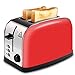 LATITOP Red 2-Slice Toaster Brushed Stainless Steel with Extra Wide Slot for Small &Large Bread Slices, Removable Crumb Tray, Led Indicator, Auto Shut-off, 7 Shade Setting, High Lift Lever (Red)