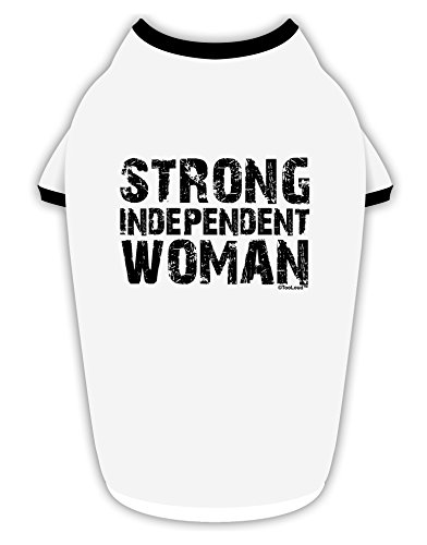 TooLoud Strong Independent Woman Cotton Dog Shirt White with Black Large