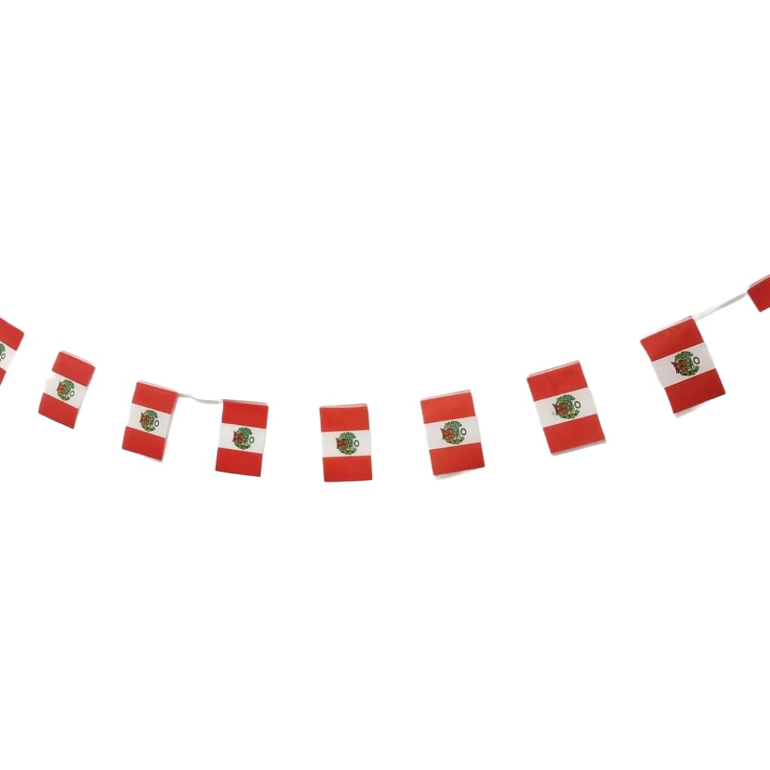 Pandiui23 Peru Flag Garland - 40pcs Polyvinylchloride Peru Flags, 11.4M, Rectangular, Peru Color for Garden Decorations
