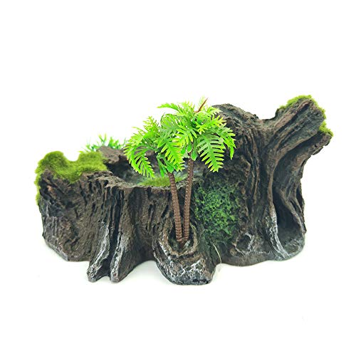 Chnee Plastic Reptile Tank Decor Resin Reptile Platform Artificial Tree Trunk Design Reptile Water Dish Water Bowl for Lizard, Gecko, Water Frog, Other Reptile