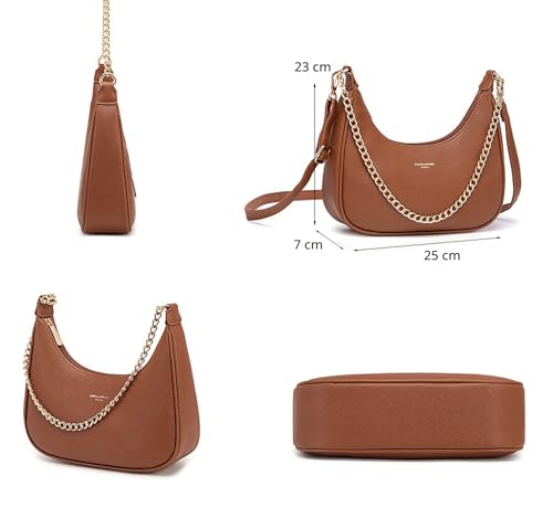 David Jones - Women's Shoulder Bag – Chain Shoulder Bag Imitation Leather Hard PU Leather – Small Crescent Hand Bag – Handbag Clutch Hobo Clutch Evening Crossbody Bag Trend – White