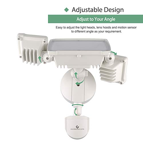 GLORIOUS-LITE 3 Head Motion Sensor Light Outdoor, 39W LED Security Lights Motion Outdoor 3500LM Super Bright, IP65 Waterproof Motion Lights Outdoor, 5500K Motion Sensor Flood Light for Yard, Patio