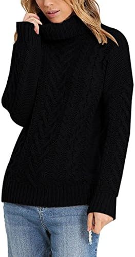 Wowfashions Women's Irish Turtleneck Rib Long Sleeve Knit Pullover Sweater Jumper Tops S Black