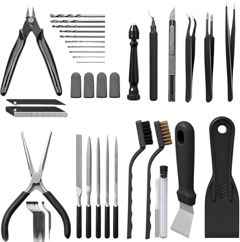 3D Printer Tools, 3D Printing Cleaning Brush 3D Printing Tools for Bambu Lab Tool Deburring Tool: Wire Cutter, Drill, Scraper for Remove, Smoothing, Finishing, Deburring, Craving, Drilling-62Pcs