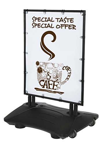 Outdoor Advertising Display Banner WindPro Sidewalk Sign Weatherproof Side, 24x36 Poster Size, Black Frame, Black Water Base, High Wind Resistant, Reusable and dura