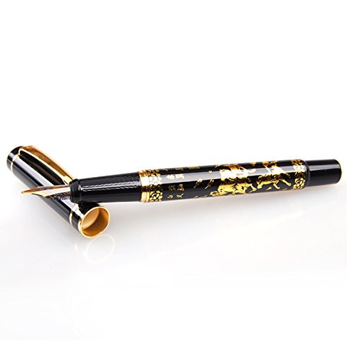 Hero Classical Black & Golden Eight Running Horses Fountain Pen With Medium Nib Gift Box Birthday Present - Thumbnail 2