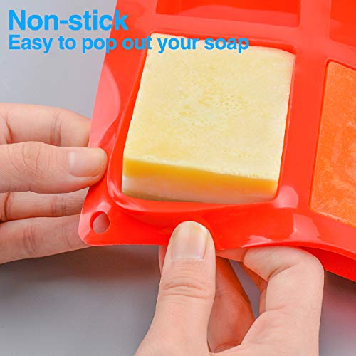 SJ Rectangle Silicone Soap Molds, 2 Pcs 6-Cavity Silicone Molds Square Loaf Muffin Baking Pans, Chocolate Cheesecake Making Trays, Ice Cube Trays, Nonstick & BPA Free (Red)