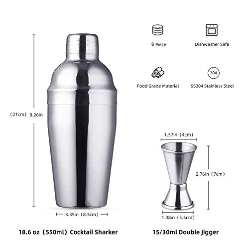 Esmula Cocktail-Shaker aus Edelstahl, 8-teilig, 550 ml, professionelles Martini-Mixing-Barkeeper-Set, Kombination… – Bild 5