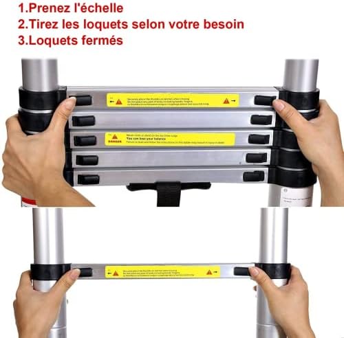 Escalera telescópica de Aluminio de 5 m, Capacidad de Carga de 150 kg, Escalera Plegable 2 en 1, Escalera multifunción de Aluminio, para Interiores y Exteriores