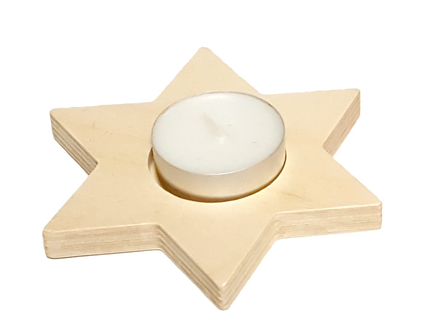 Hess Wooden Toy 40034 Tea Light Holder Made of Wood in Star Shape, Natural, Table Candlestick as Decoration for Special Occasions from the Ore Mountains
