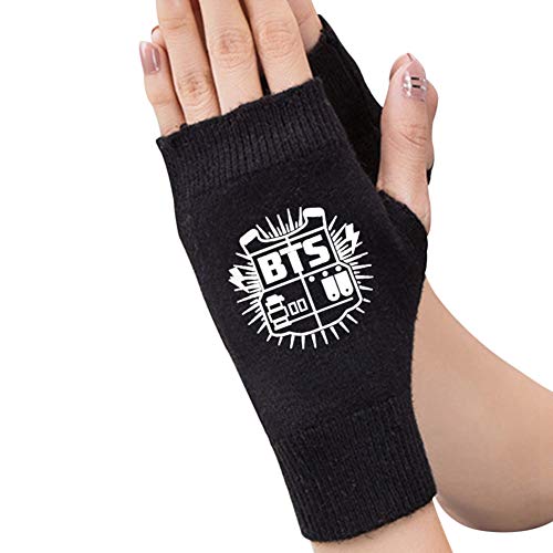 Youyouchard Kpop BTS EXO Seventeen Wanna ONE Gloves with Five Fingers and Half Finger Knit Gloves Fingerless Gloves Warm and Fashion (H01: Black3)