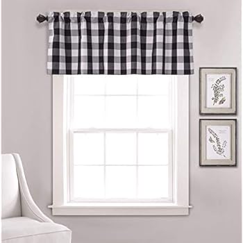 Annlaite Buffalo Checker Farmhouse Thermal Insulated Energy Saving Window Curtain Valance for Living Room/Bedroom/Kitchen Rod Pocket Valance 52 by 18 Inch Black