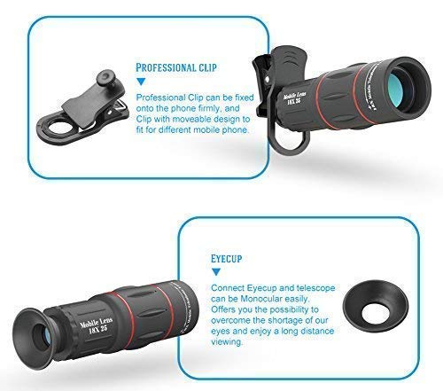 18X Smartphone Telephoto Lens with Tripod, Cell Phone Camera Zoom Lens Kit for iPhone 7, 8, X, 6s Plus, Samsung S8, S9 Most Android Cell Phone