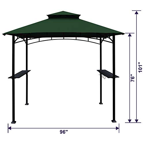Keymaya 8'x5' Grill Gazebo Shelter for Patio and Outdoor Living BBQ Shelter Tent, Double Tier Soft Top Canopy and Steel Frame with Bar Counters, Bonus LED Light (Forest Green)