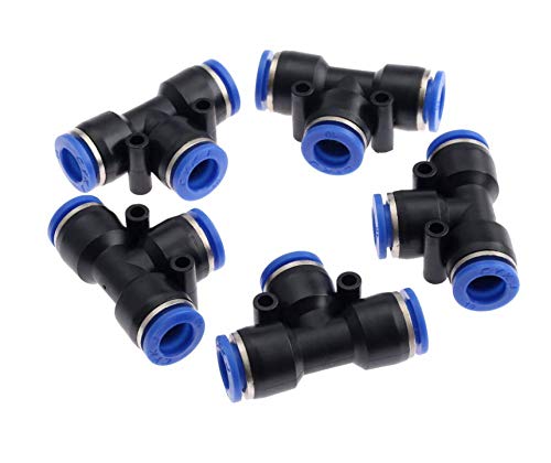 IQS Pneumatic T-Piece 10 mm Compressed Air Connector 3-Way Air Hose Fittings Pack of 5