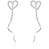 Love Heart Spiral Dangle Earrings for Women 925 Sterling Silver Wire Chain Threader Drop Dangling Hypoallergenic Piercing Ear Cute Birthday Valentine Wedding Holiday Jewelry Gifts for Her