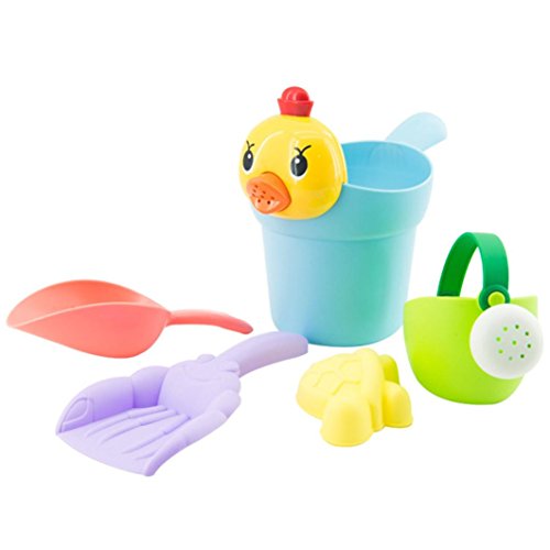Leegor 5Pcs Kids Soft Silicone Beach Toys Sandbeach Castle Bucket Spade Shovel Rake Water Tools Bathtub Plaything - Thumbnail 3