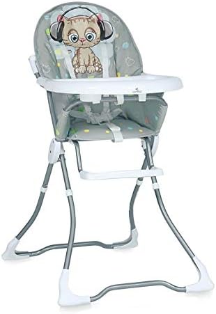 Lorelli Portable Baby High Chair 6+ Months Infant Child Folding Feeding Seat (Grey Cute Kitten)