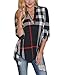 Akery Women's 3/4 Sleeve Casual Plaid Shirt Blouse Tops