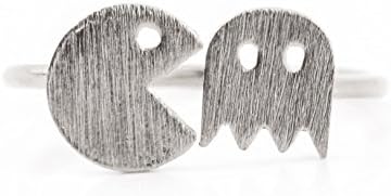 SeaBlue Boutique PAC MAN AND GHOST RING, Silver Plated Alloy Ring, Silver Ring Adjustable for Women Ring Size 6-7 Designer Ring