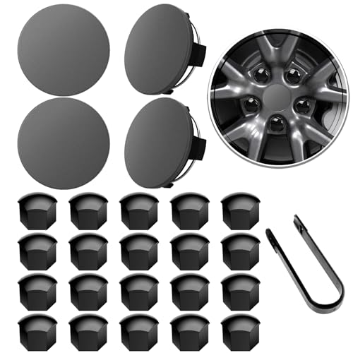 Photo 1 of Wheel Center Caps for Tesla Model Y Model 3 19 Inch Model S 20 Inch Wheel Hub Caps Center Cover with 4 Hub Center Cap + 20 Lug Nut Cover + 1 Pack Wrench No Logo (Dark Grey)
