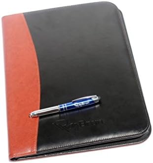 Rizwan Two Tone Professional Business Padfolio Organizer With Removable Notebook and LED Pen (Black &amp; Brown)