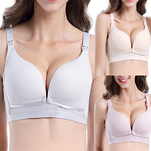 Wireless Nursing Bra for Women, Lightly Padded Supportive Breastfeeding Lingerie Bra Front Button Gathered Bra (Purple, 34)