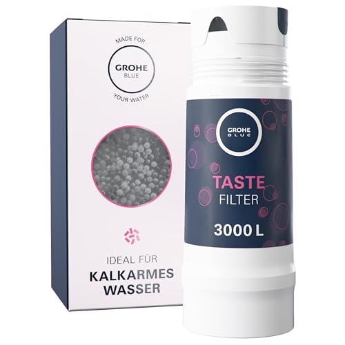 GROHE Blue, Aktivkohlefilter Taste, 3000l Kapazität (für Regionen mit Wasserhärte <9° dKH, Dreiphasenfilter reduziert geschmacksstörende Stoffe wie Chlor, für Blue Home, Professional, Pure), 40547001