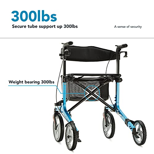 OasisSpace Foldable Rollator Walker with Seat, Walker with 10" Front