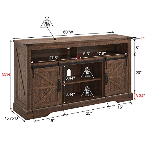 OKD Farmhouse TV Stand for 65+ Inch TV, 33" Tall Highboy Entertainment Center w/Sliding Barn