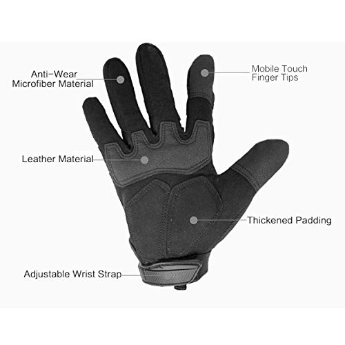 Protective Motorcycle Gloves Work Gloves, Touch Screen Leather and Hard Knuckle Full Finger for Military Tactical Bike Cycling Racing Hunting Airsoft Paintball Shooting Work (Black, XL:8.66-9.06)