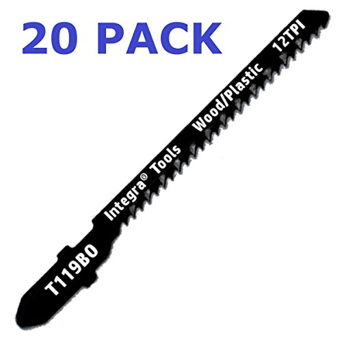 INTEGRA Tools T119BO T-Shank 20 Piece Contractor Jigsaw Blade Set with storage tube. Made with Metal. Blades optimized for cutting Wood, PVC, and Plastic.