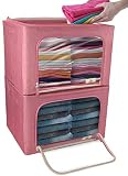 Sorbus Storage Bins, Foldable Stackable Container Organizer Set with Large Window & Carry Handles, Bedroom Closet Organization for Bedding, Linen, Clothes (Window Storage Bag - 2 Pack, Pink)
