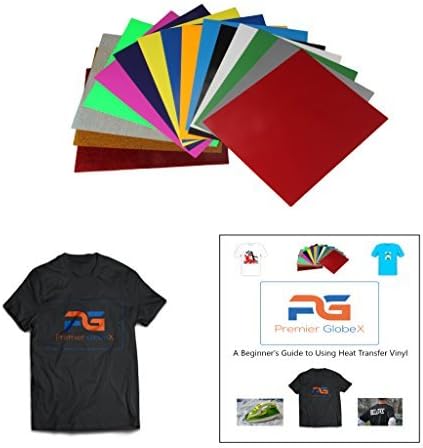 HTV Heat Transfer Iron on Vinyl & Free Ebook -15 Most Popular Colors (3 Glitter & 12 PU) 12x10 HTV for customizing T-Shirts, Fabrics, Hats, Scrapbooking etc Bonus eBook for Beginners w/Photos