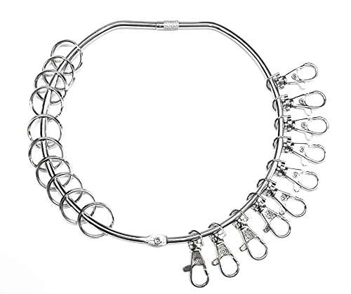 Heavy Duty Nickel Plated Metal Jailers Key Ring with 10 swivel attachment and 10 split rings - Large 150mm Diameter Hinged with screw clasp