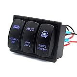 Rocker Switch, Switch Panel, Ausdin Led Light Bar Rocker Switch 3 Gang Switch Panel With Rocker Switch Holder 14AWG Wiring Harness Pre-wired Easy Installation 300W 12/24V Each Gang ON-OFF LED Light