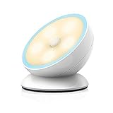 Motion Sensor Indoor Night Light 360° Rotating Rechargeable Cordless LED Wall Light for Kids Bedroom Stairs Kitchen Patio Hallway Bathroom Cabinet Closet (Warm white)
