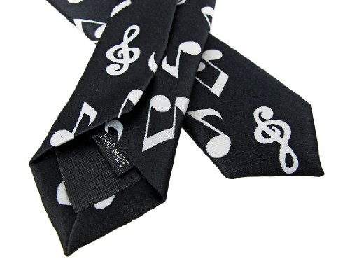Black with White Music Notes Skinny Satin Neck Tie