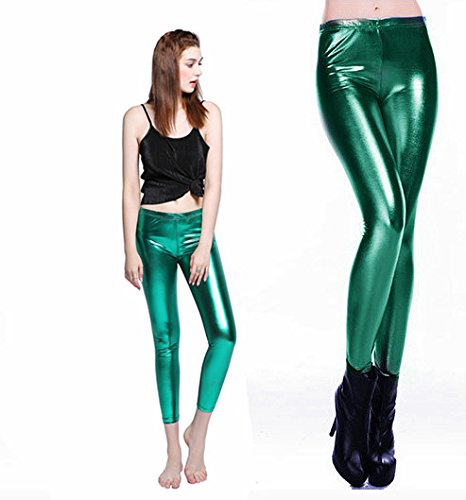 Halloween costume women shiny metallic leggings liquid wet look s…