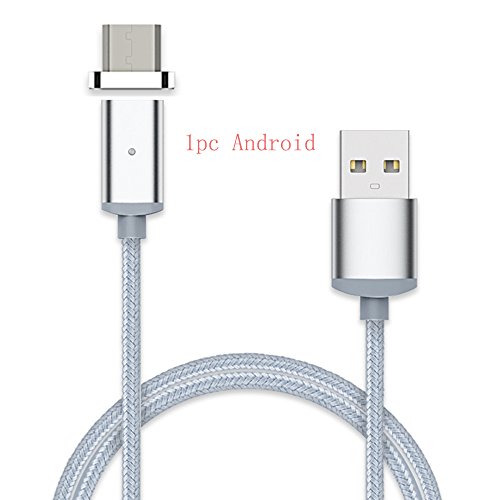 1pc Android device Magnetic Charging Cable Micro usb charging data Compatible with Smartphone (1pc Android cable Silver)