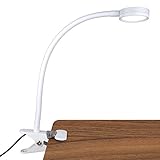 LEPOWER New Version Metal Clip On Light, Flexible Bed Light with 3 Colors x Stepless Adjustable Brightness, Eye Caring Reading Light for Desk, Bed Headboard and Computers(White)-No AC Adapter