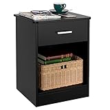 HOMFA Nightstand 2-Tier, Tall 1-Drawer End Table Side Table File Cabinet Storage Table for Home Office Bedside Cabinets with Sliding Drawer and Shelf, Black
